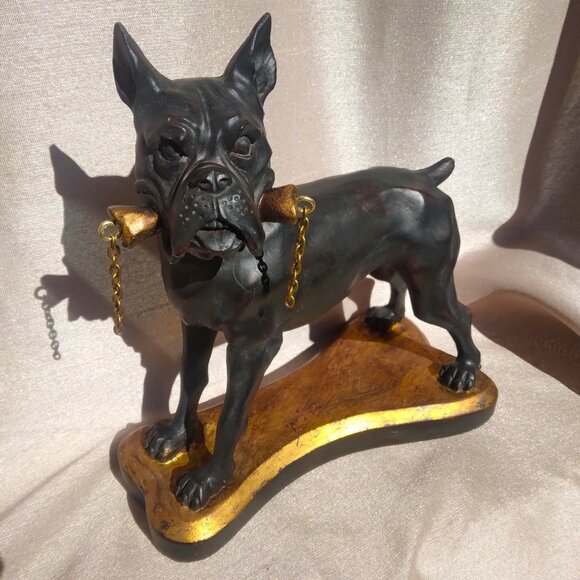 Faux Bronzed Heavy Duty Poly Resin Playful Boxer Sculpture - Picture 1 of 10